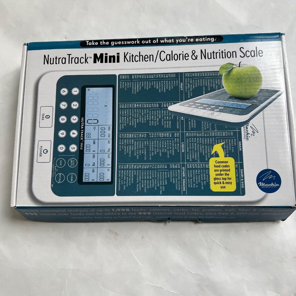 New Mackie Scientific NutraTrack Mini Kitchen Scale Calorie & Nutrition Mini V2